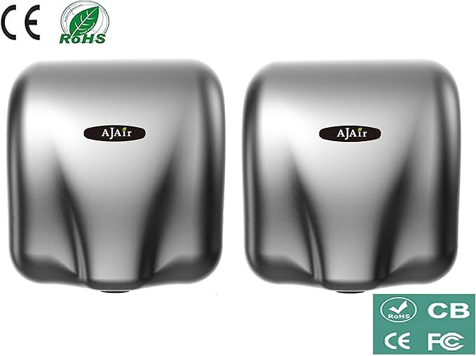 AjAir® 2 Pack Heavy Duty Commercial 1800 Watts High Speed Automatic Hot Hand Dryer - Stainless Steel