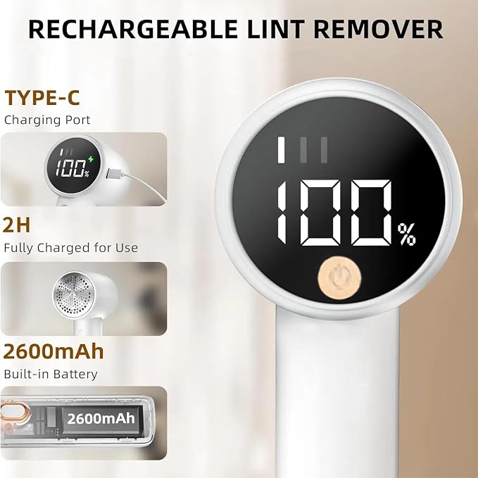 Sissty Rechargeable Fabric Shaver, Sissty Lint Remover, Sissty Fabric Shaver, Sissty Rechargeable Fabric Shaver for Clothing, Couch Fabric Pilling Remover with 3 Speeds and LED Display (White)