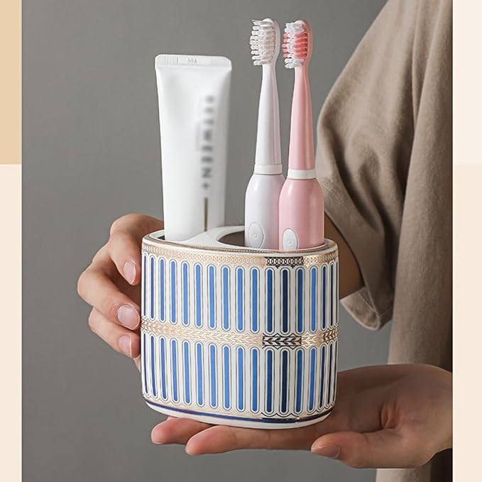 Toothbrush Rack Countertop Ceramic Toothbrush Box Bathroom Counter Storage Box Blue Toothpaste Box Can Hold Toothpaste Toothbrush and Comb Bathroom Toothbrush Holder(B), S11.3cm