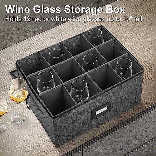 Mayniu Stemware Storage Cases, Wine Glass Storage Box with Dividers