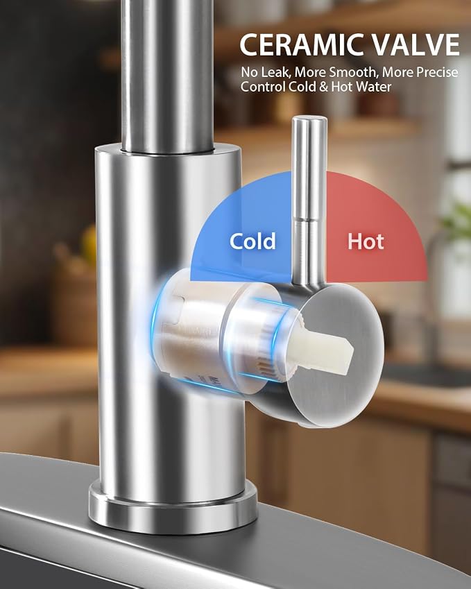 Hiqufet Kitchen Faucet, Pull Down Sprayer, Brushed Nickel, Deck Plate | Easy Install, 360 Swivel, 3 Spray Modes, High Arc Spout, SUS304 Stainless Steel, Fits RV/Laundry/Bar Sinks