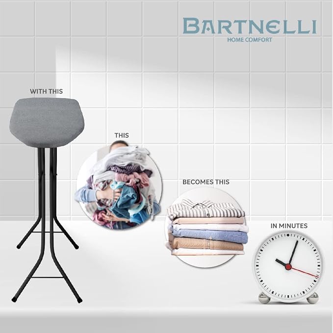 Bartnelli Pulse Ironing Board | Made in Europe | Patent Space Saving Smart Hanger Iron Board for Easy Storage | Lightweight, 4 Layer Cover, 4 Legs, for Dorm, Laundry Room, or Small Spaces(43x13-35)