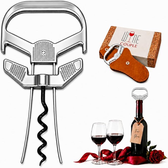 Ah So Wine Opener for Vintage Bottles, 2 in 1 Hybrid Cork Removal Device, Two-Prong Cork Remover for Older Fragile Corks, Classic Silver Tool for Wine Lovers & Collectors
