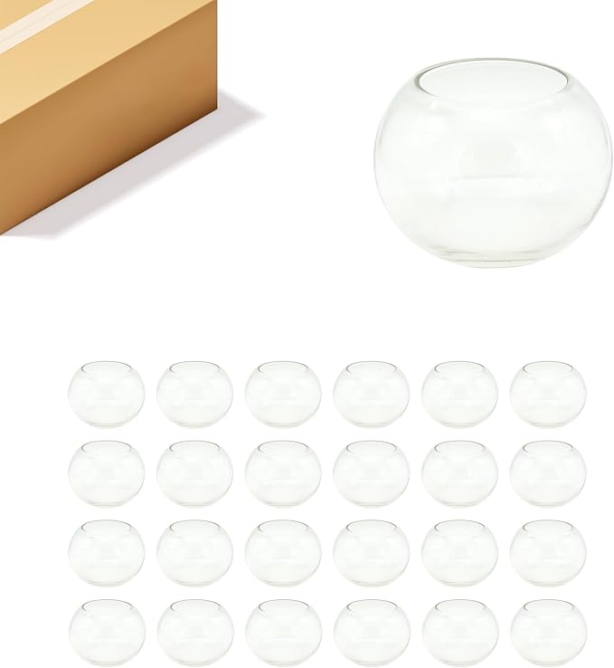 WGV Bowl Glass Vase, Diameter 5.1", Height 3.75", Open Width 3", (Multiple Sizes Choices) Clear Bubble Planter Terrarium Fish Bowl for Wedding Event Home Decor, 24 Pieces (VBW0005)
