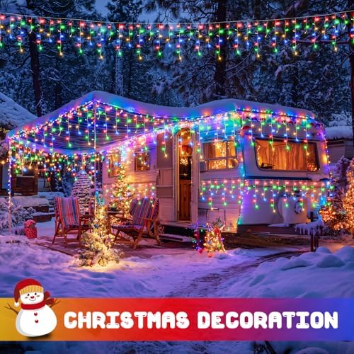JMEXSUSS Multicolor Icicle Christmas Lights with Remote, 400 LED 38.8Ft