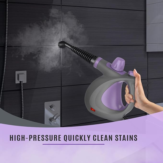 Phueut Pressurized Handheld Multi-Surface Natural Steam Cleaner with 12 pcs Accessories, Multi-Purpose Steamer for Home Use, Steamer for Cleaning Floor, Upholstery, Grout and Car (Purple)