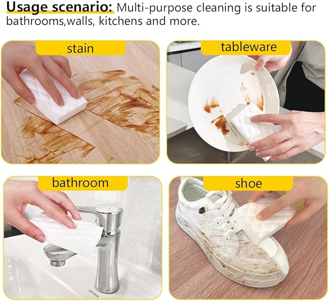 Magic Sponge Erasers,100 Pack 2X Density Melamine Sponge Foam Pads,Household Cleaning Supplies Cleaner for Kitchen, Bathroom, Bathtub, Sink, Wall Cleaner