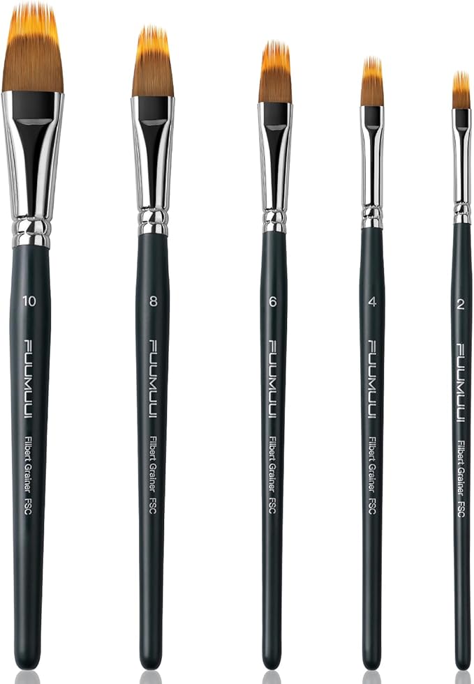 5Pcs Dual-Layer Grainer Paint Brush Set – Fuumuui Texture Comb/Filbert Brushes for Grass, Fur, Trees, Landscape – Synthetic Bristles for Watercolor, Acrylic, Painting Artist Tool