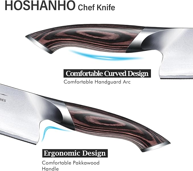HOSHANHO Kitchen Knife in Japanese High Carbon Steel, Professional High-Class Chef's Knife 8 inch, Non-slip Ultra Sharp Cooking Knives with Ergonomic Handle | Multifunctional, 10Cr15CoMoV, Home Gifts