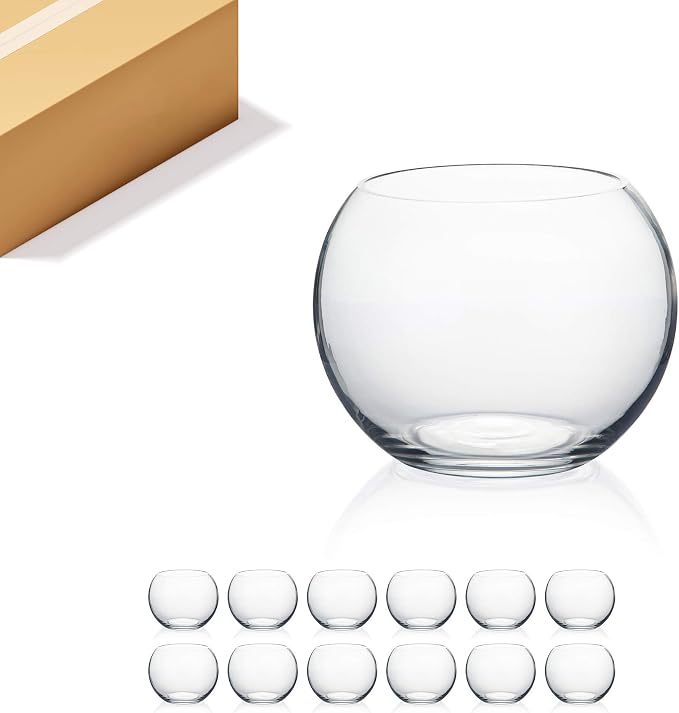 WGV Bowl Glass Vase Bulk, Diameter 6", Height 4.5", Open Width 4", 48 oz., (Multiple Sizes Choices) Clear Bubble Planter Terrarium Fish Bowl for Wedding Event Home Decor, 12 Pieces (VBW0006A)