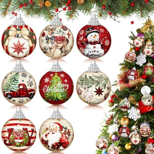 Outus 16 Pcs Christmas Ball Ornaments for Tree Merry Christmas Snow Joy Hanging Ornaments Xmas Santa Claus Snowman Balls for Tree Decoration Xmas Gifts Farmhouse Home Fireplace Decoration