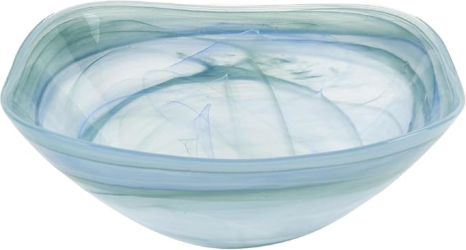 Badash Decorative Glass Serving Bowl, Alabaster Glass Centerpiece Fruit Bowl, Home Décor Table Accent Bowl, 10” Diameter, Aqua Blue