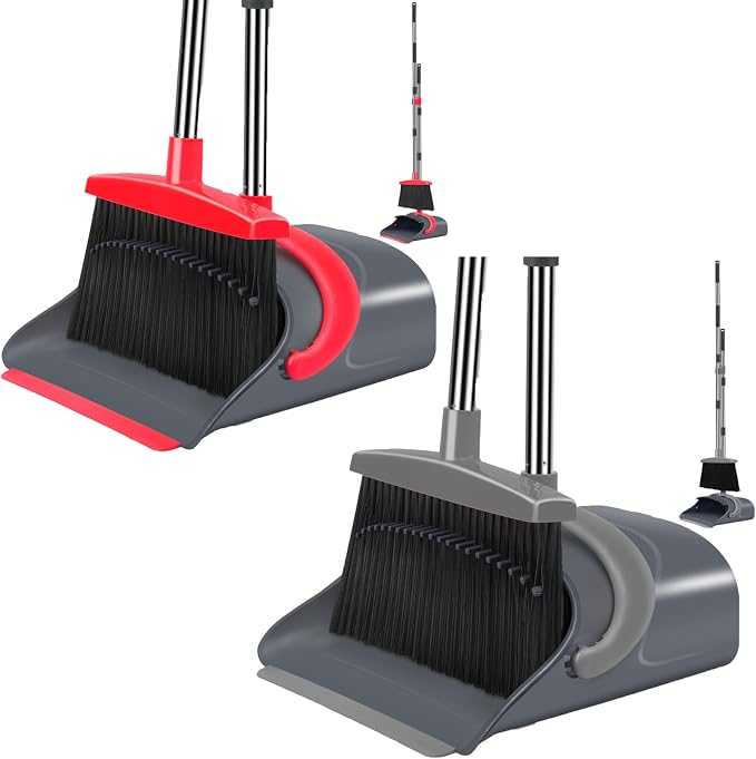 Ivandar 2Set Broom and Dustpan Combo Set (Gray & Red)