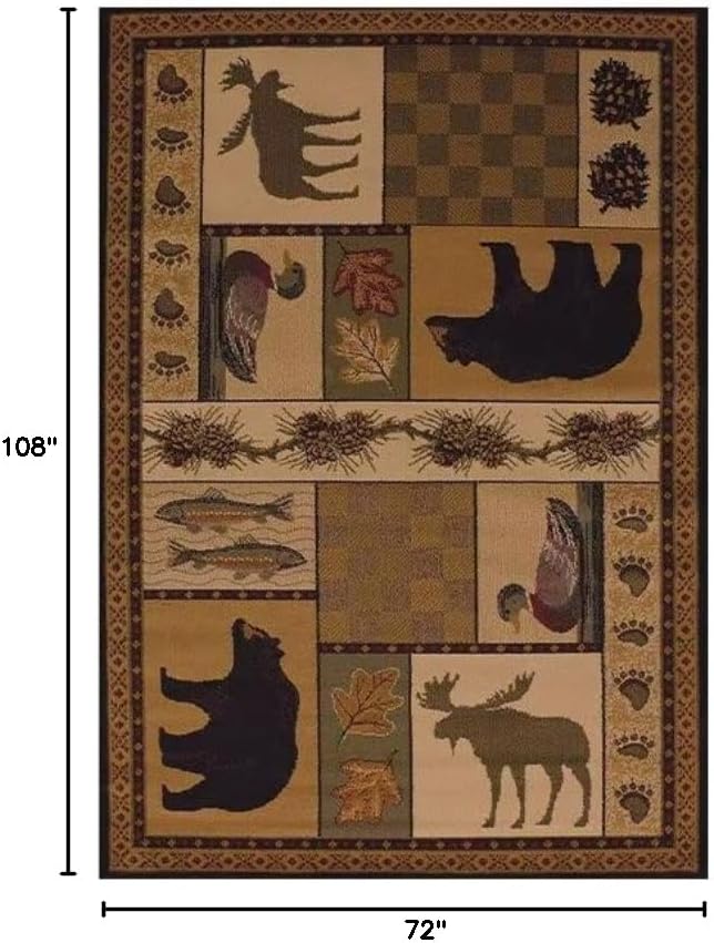 Cabin Moose Deer Rugs 6x9 Feet Lodge Bear Fish Indoor Print Area Rug for Living Room Bedroom Non-Slip Western Bear Deerlet Entryway Mat