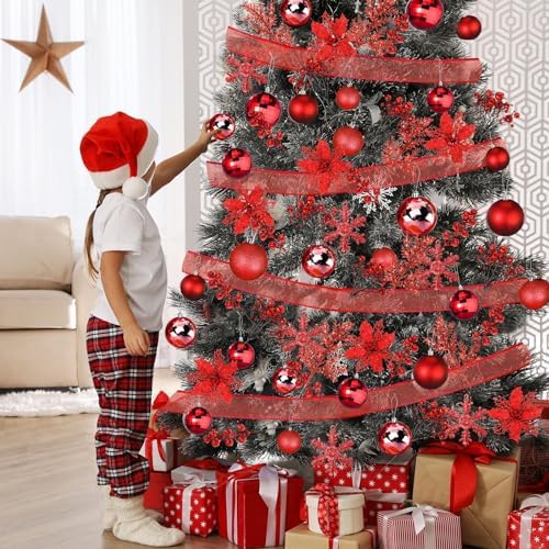 Sratte 94 Pcs Christmas Tree Ornaments Decoration Set, Red
