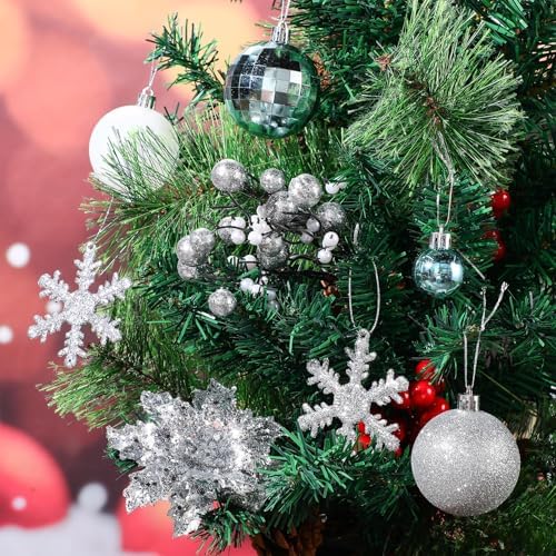 Sratte 94 Pcs Christmas Tree Ornaments Decoration Set, Blue, White, Silver