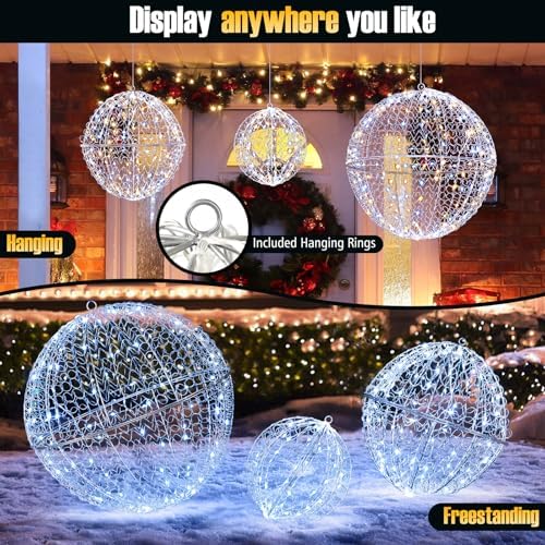 Tangkula 3 Pack Christmas LED Light Balls for Tree, Metal Sphere Lights
