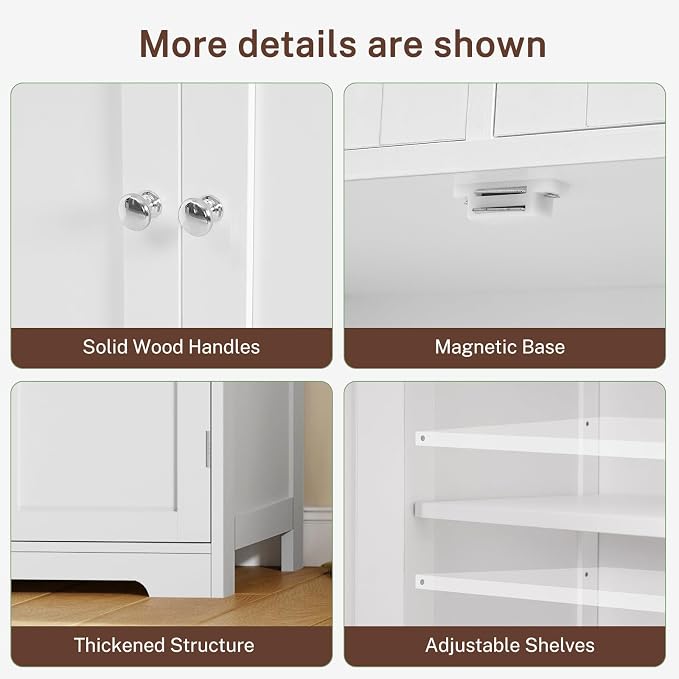 Iwell Tall Bathroom Cabinet, Storage Cabinet with Adjustable Shelves, Bathroom Storage Cabinet for Living Room, Dining Room, Entryway, White