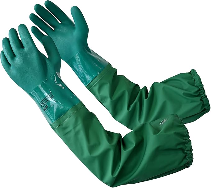 PACIFIC PPE 26" Rubber Chemical Resistant Gloves, PVC Reusable, Heavy Duty Waterproof With Cotton Liner, Anti-skid, Acid-alkali and Oil Resistant, X Large