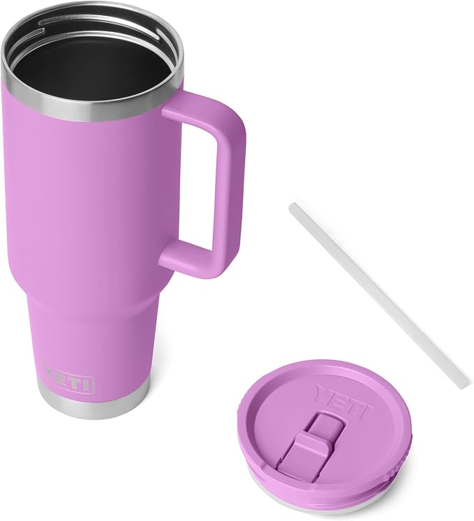 YETI Rambler 40 oz Travel Mug with Flip Straw Lid – Stainless Steel, Vacuum Insulated, Leakproof, Cup Holder Friendly, Desert Bloom