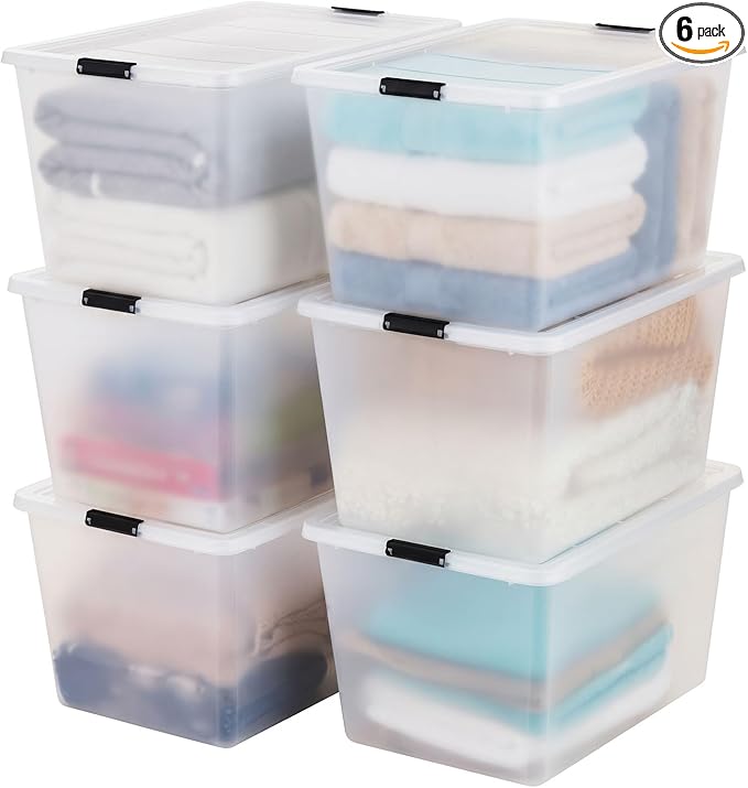 IRIS USA 6-Pack High-Capacity Clip Box with Latching Lids, 55 Quart Storage Bins, Supply Containers for Home, Office & Classroom Organization