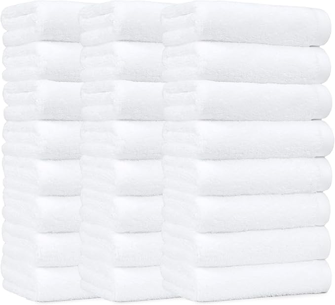 Amazon Basics Soft and Thick Cotton Hand Towels for Gym, Quick Drying, 16 x 26 in, White, 24-Pack