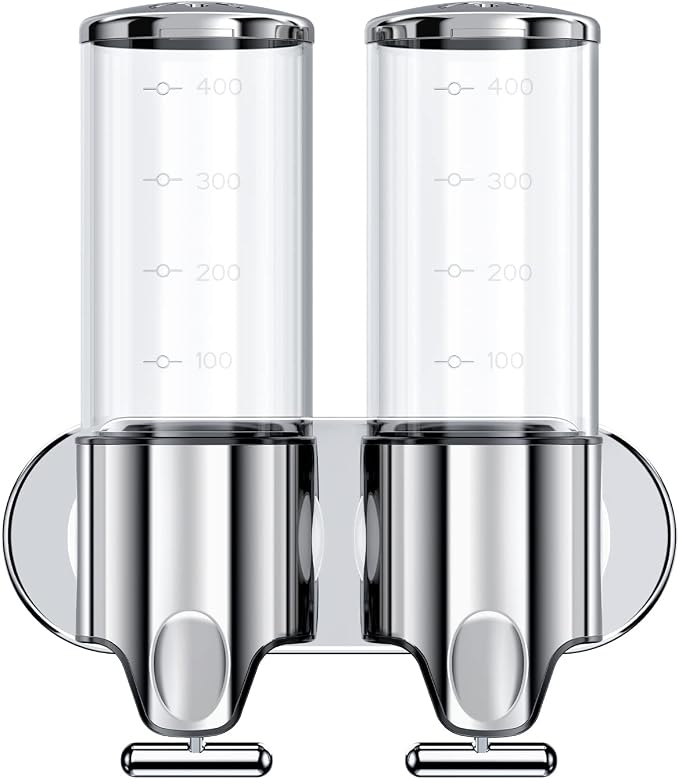 Shower Soap Dispenser,Shampoo and Conditioner Dispenser | Shower Dispenser 2 Chamber No Drill,16.9 oz 2-in-1,Wall Mounted Refillable Bottles,Shower Accessories for Bathroom,RV&Hotel