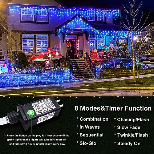 Icicle Lights for Outside 66ft 640 LED Icicle Lights Plug in Fairy Curtain Lights with Timer for Party Holiday Wedding Decorations, Blue