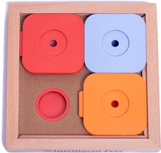 Interactive Sudoku Puzzle for Small Dogs and Cats - Basic Brain Pet Toy - 4 Treat-Hiding Holes, Medium Wood and Plastic Design