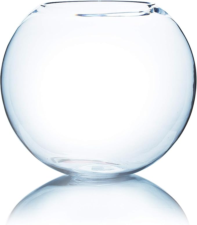 WGV Large Bowl Glass Vase, Diameter, Height, (Multiple Sizes Choices) Clear Huge Round Bubble Vase Jar, Floral Planter Terrarium for Wedding Event Home Decor (15.8" D)