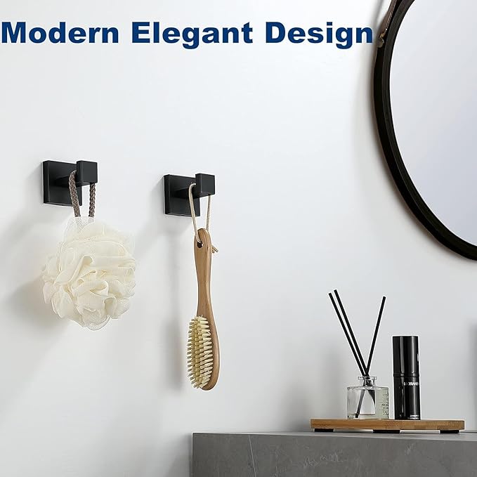 Towel Hooks for Bathrooms, Matte Black Towel Hook for Kitchen Bathroom, SUS304 Stainless Steel Coat Hook, Heavy Duty Towels Holder Hooks for Hanging, 1 Pack