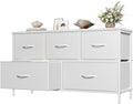 OLIXIS White Dresser for Bedroom, Wide Chest of Drawers for Clothes Storage | Fabric Bedroom Dresser with 5 Drawers, Storage Organizer Unit with Fabric Bins, Wooden Top, Living Room