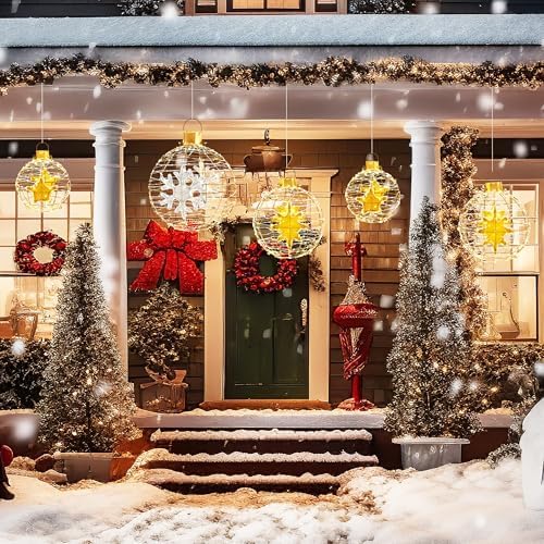 Tangkula 3 Pack Christmas LED Lighted Balls, Metal Sphere Globe Lights