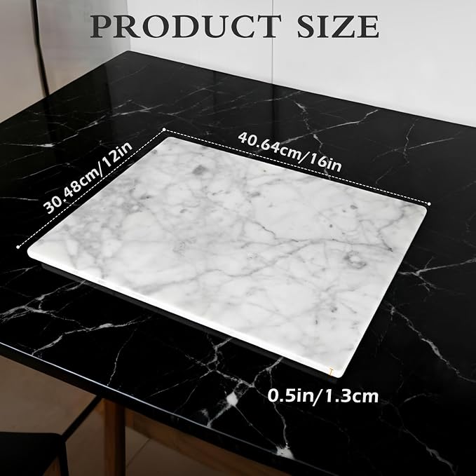 Marble Cutting Board for Kitchen 16×12 Inch Italian Carrara White | Natural stone, 0.59" thick, non-slip feet, stay cool for dough/butter, ideal for pastry, cheese, charcuterie, pizza, bread