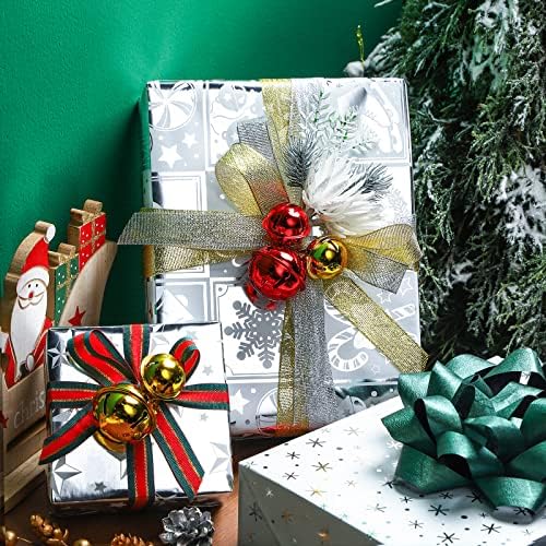 WRAPAHOLIC Silver Christmas Wrapping Paper Set - Silver Snowflakes and Candy Cane Holiday Collection with Metallic Foil Shine Wrapping Paper Bundle with Gift Bow & Ribbon & Tag & Sticker