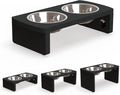 Elevated Dog Bowls, Bamboo Raised Dog Bowl for Small Dogs & Cats, with 2 Stainless Steel Bowls (4'' Tall-20oz Bowl, Black)