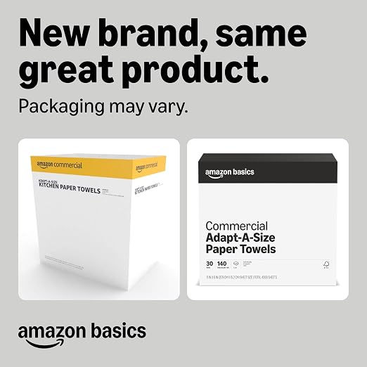 Amazon Basics 2-Ply White Adapt-a-Size Kitchen Paper Towels, Absorbent, Thick, Individually Wrapped, 140 Towels per Roll (30 Rolls), 4200 Count (Previouly AmazonCommercial)