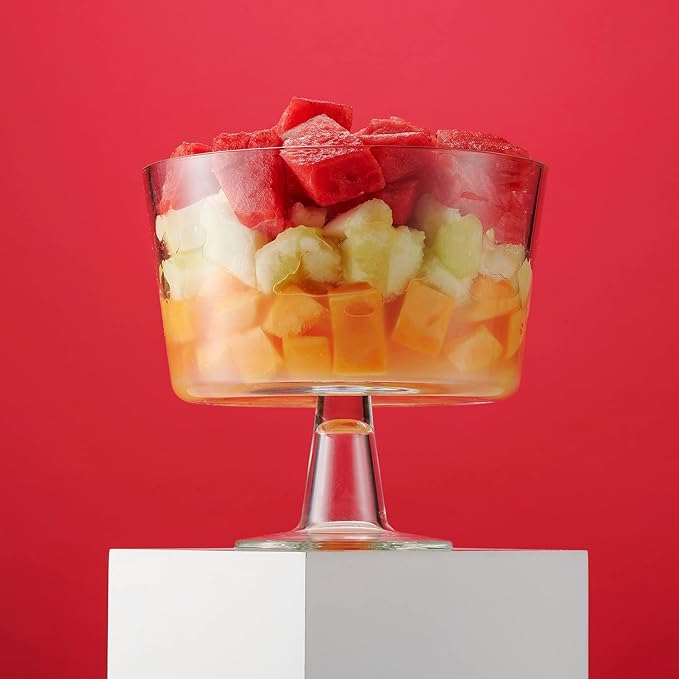 Godinger Trifle Bowl, Fruit Bowl, Italian Made Crystal Glass Footed Trifle Bowls, Dessert Display Cake Stand - Made in Italy