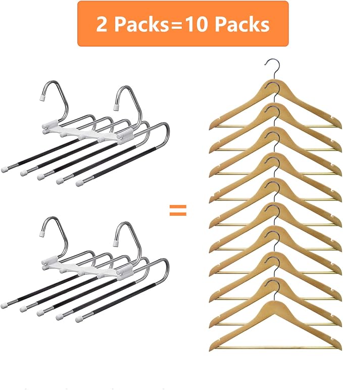 Upgrade Azeroth Pants Hangers 4 Pack Space Saving S-Type Stainless Steel Clothes Pants Hangers,Anti-Slip Design,Clothes Closet Storage Organizer for Pants Jeans Trousers Skirts Scarf