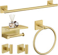 TURS 5-Pieces Brushed Gold Bathroom Hardware Set 23.6 Inch SUS304 Stainless Steel Towel Bar Set Wall Mounted Square Toilet Paper Holder with Shelf