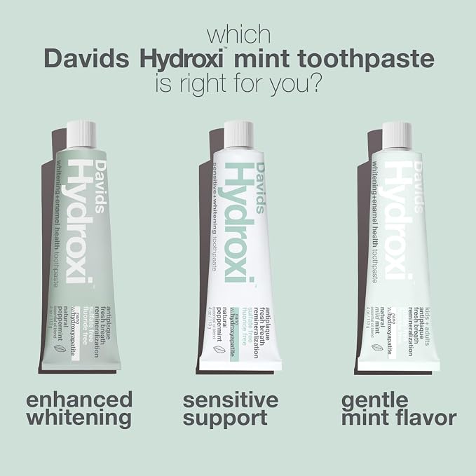 Davids Nano Hydroxyapatite Sensitive Whitening Peppermint 4oz (3 Pack) | Fluoride Free, Remineralizing, Antiplaque Protection, SLS Free, Made in USA, Davids Hydroxi