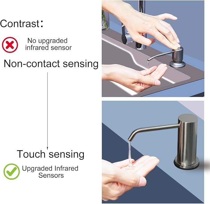 Automatic Touchless Soap Dispenser for Kitchen Sink, Brushed Nickel, High Capacity, Durable Material, Multiple Power Supply Modes, Versatile Use, Liquid Soap, Shampoo, Hand Sanitizer