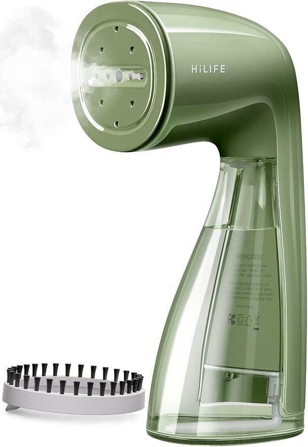 HiLIFE Steamer for Clothes, Portable Handheld Design, 240ml Big Capacity, 700W, Strong Penetrating Steam, Removes Wrinkle, for Home, Office and Travel(ONLY FOR 120V) (Olive Green)