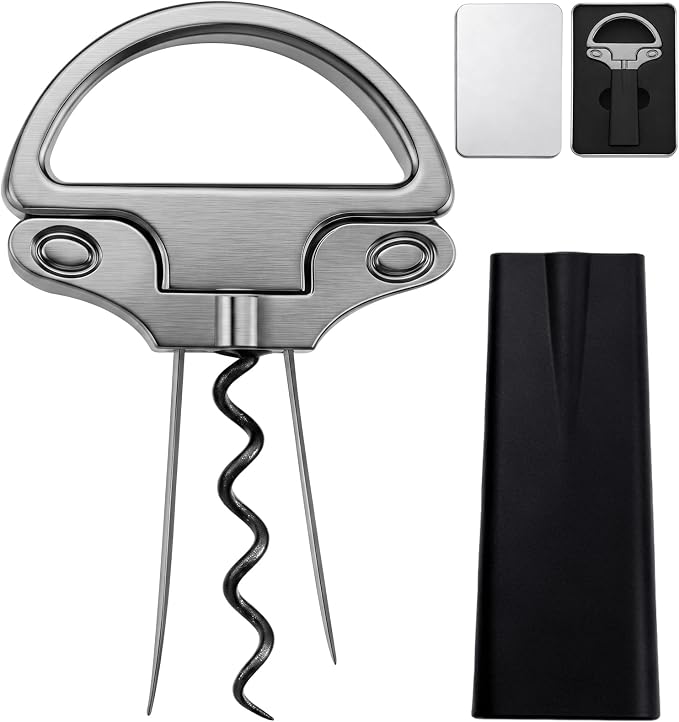 Ah So Wine Opener Two Part Stainless Steel Vintage Corkscrew Cork for Easy Remover Two Prong Cork Puller for Delicate Old Corks (Gunmetal)