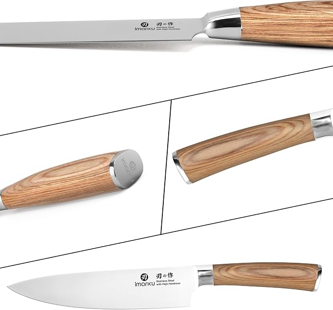 imarku 8 Inch Japanese SUS440A High Carbon Gyutou Chef Knife, Golden Handle | Stainless steel knife for kitchen, daily cooking prep, ultra sharp edge, balanced grip, birthday gift for chefs