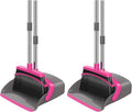 NACENA Broom and Dustpan Set, 52-in Long Adjustable Handle Broom Dustpan Combo with Dust pan Teeth to Automatically Clean Hair Suitable for Home Kitchen Office Hall Floor (Grey&Rose), 2 Pack