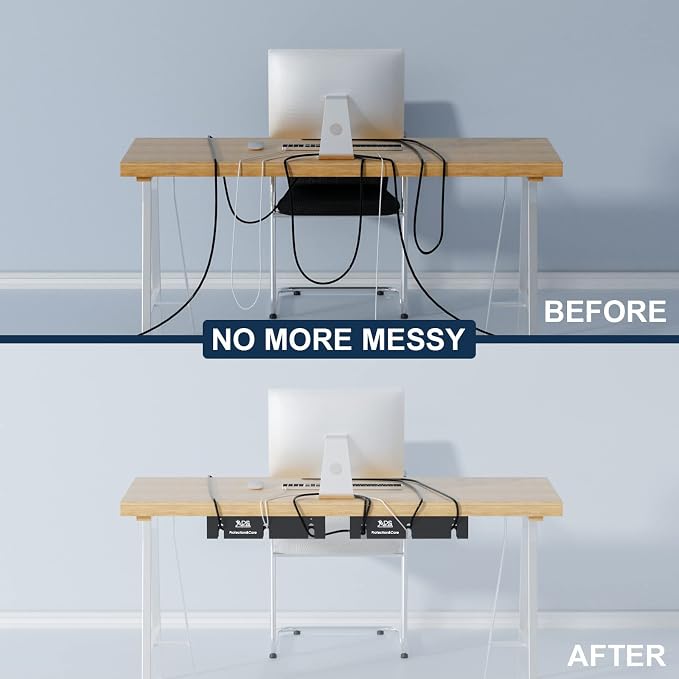 Under Desk Cable Management Tray (2 Pack) - 16" Sturdy Metal Wire Management Under Desk, Under Desk Cable Tray, Holds 15lbs+ Wire Management and Cord Organizer for Home Office Standing Desk - Black