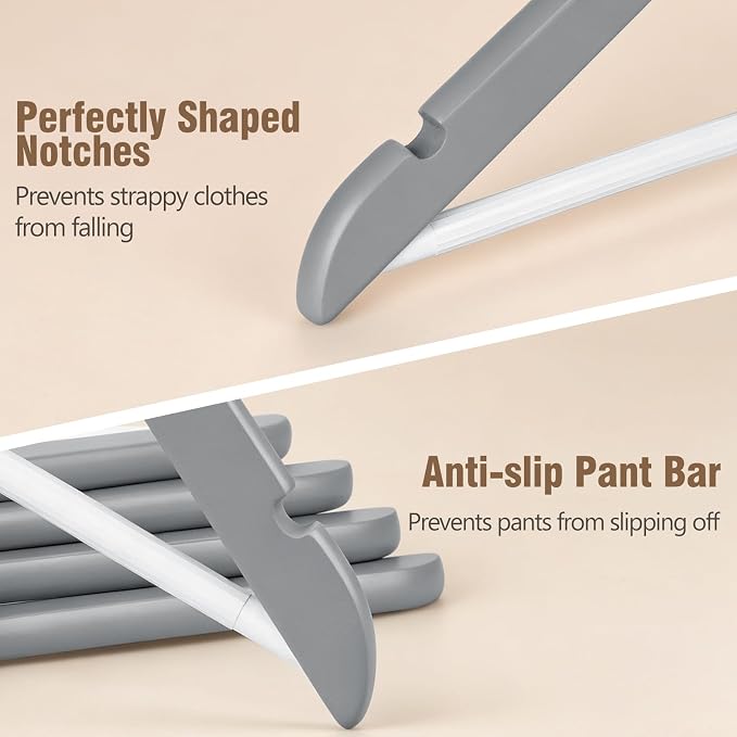 TOPIA HANGER Premium Wooden Hangers with Non-Slip Pant Bar, 360°Swivel Hook and Shoulder Notches, 30 Pack Solid Wood Clothes Hangers for Suit, Coat, Jacket, Camisole(Grey/White)-CT35GW30