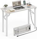 XBurmo Small Folding Desk Folding Table, No Assembly Foldable Desk Gaming Desk, 35.8-Inch Computer Table Workstation with 2 AC Outlets and 2 USB Ports for Bedroom and Home Office, White Ash
