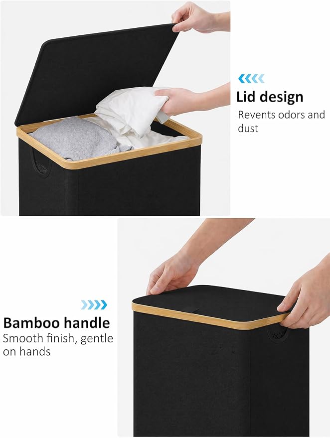 iEGrow Laundry Hamper with Lid, 110L Large Laundry Hamper with Handle and Lid, Collapsible Clothes Basket Organizer with Removable Inner Bag for Clothes Towels - Black